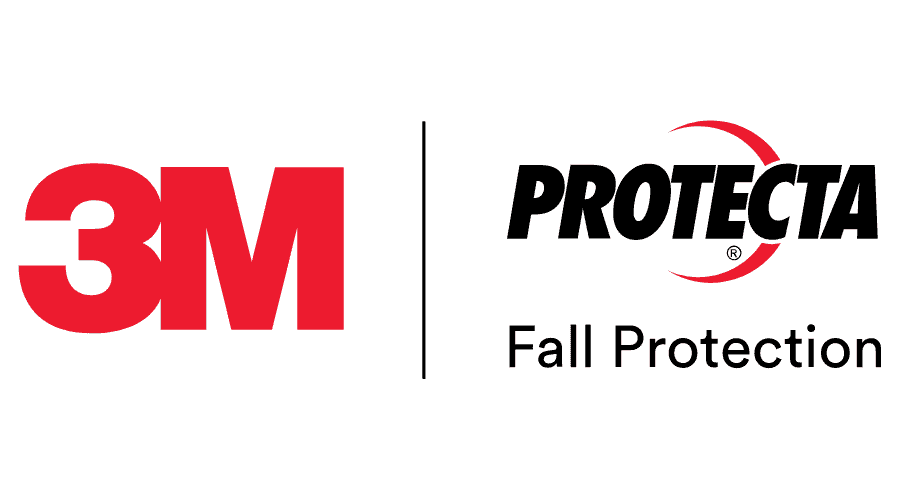 L'image montre le logo 3M en lettres rouges en gras sur la gauche, séparé par une ligne verticale du logo Protecta Fall Protection en texte noir avec un arc rouge au-dessus du mot « Protecta ».