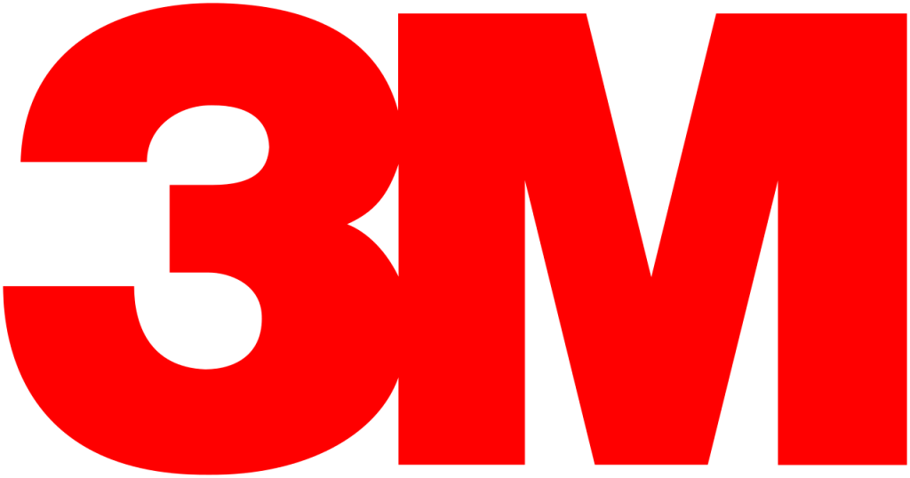 L'image montre le logo de la société 3M avec des lettres majuscules et des chiffres en gras et rouges formant « 3M » sur un fond transparent.