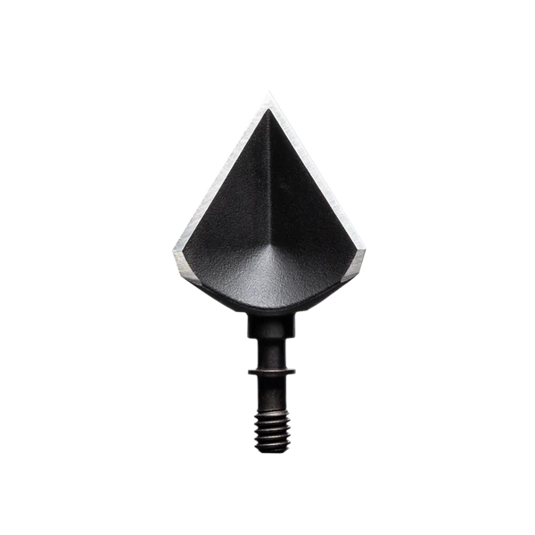 Le DOUBLE BEVEL 125 est un outil noir en métal, en forme de flèche, avec un embout pointu et une base vissée, isolé sur fond blanc.