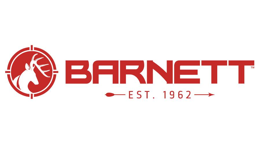 Logo Barnett représentant une tête de cerf rouge à l'intérieur d'une lunette de visée sur la gauche, avec "BARNETT" en lettres rouges grasses et "EST. 1962" avec une flèche en dessous sur fond blanc.