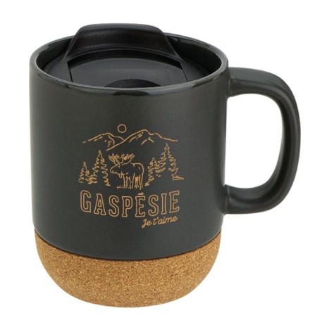 tasse de camping gaspésie je t'aime LOGO ORIGNAL couleur GRIS CHARBON