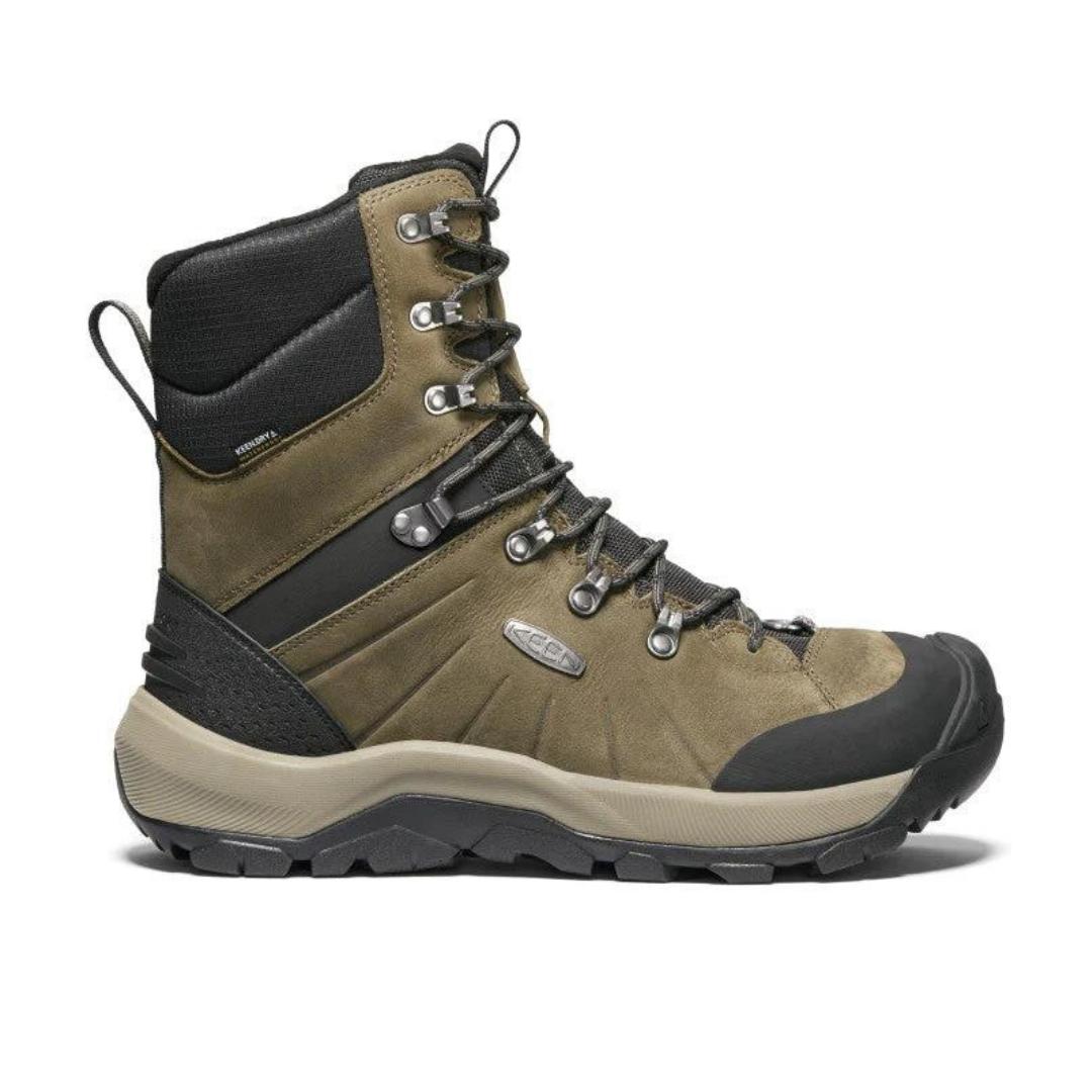 BOTTE D'HIVER KEEN REVEL IV HIGH POLAR POUR HOMME COULEUR CANTEEN/BLACK VU DE LA BOTTE VERTE OLIVE, NOIRE ET BEIGE DE PROFIL DROIT