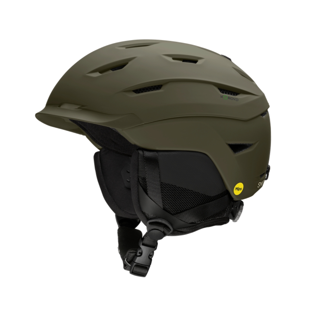 CASQUE DE SKI SMITH LEVEL MIPS POUR ADULTE couleur MATTE FOREST vue du casque vert olive mat et noir de profil gauche