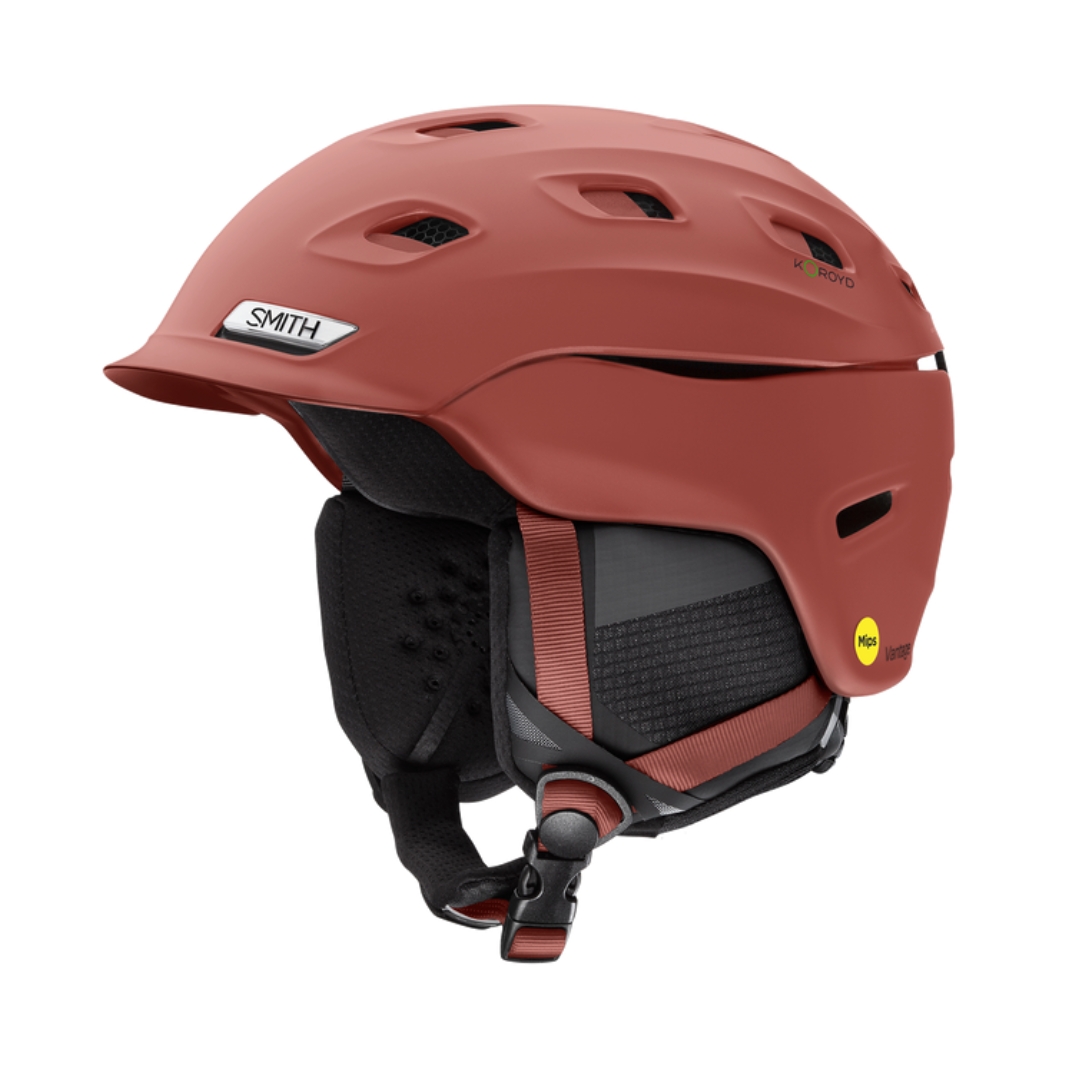 CASQUE DE SKI ALPIN SMITH VANTAGE MIPS POUR HOMME COULEUR MATTE TERRA VU DU CASQUE ROUGE BRIQUE MAT DE PROFIL GAUCHE