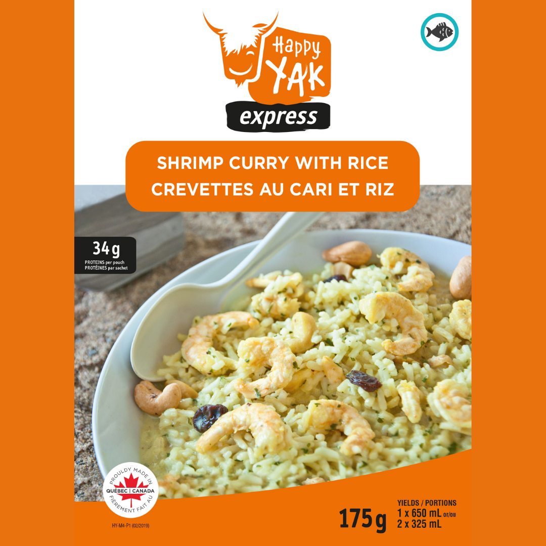 Sachet de crevettes au cari et riz de Happy Yak.