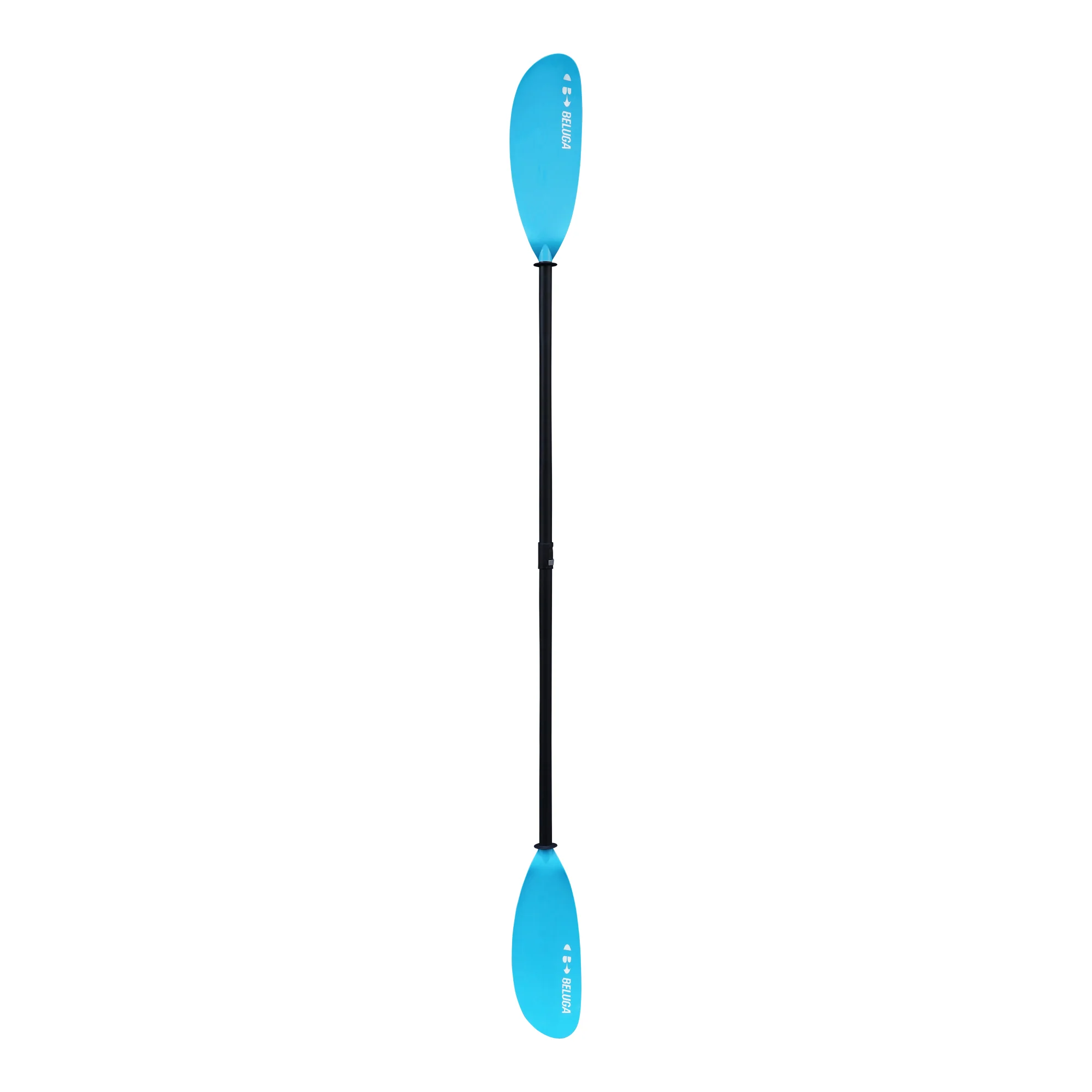 La « PADDLE EXPEDITION GLASS 2 PCES ADJ » est une pagaie de kayak à double extrémité, dotée d'un manche noir et de pales bleues aux deux extrémités, représentée à la verticale sur un fond blanc.