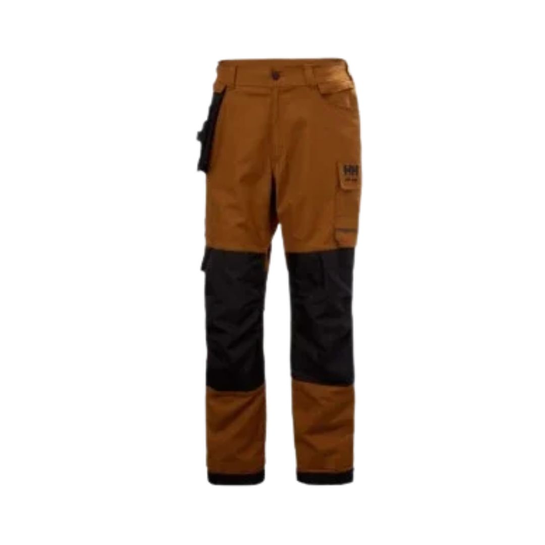 Pantalon de travail CHELSEA CLASSIC CNCT NA marron, avec empiècements noirs aux genoux et poches latérales.