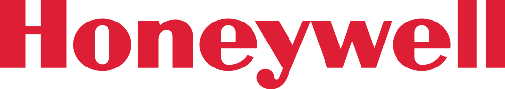Logo du mot-symbole rouge « Honeywell » sur fond transparent, utilisant une police sans empattement audacieuse et moderne.