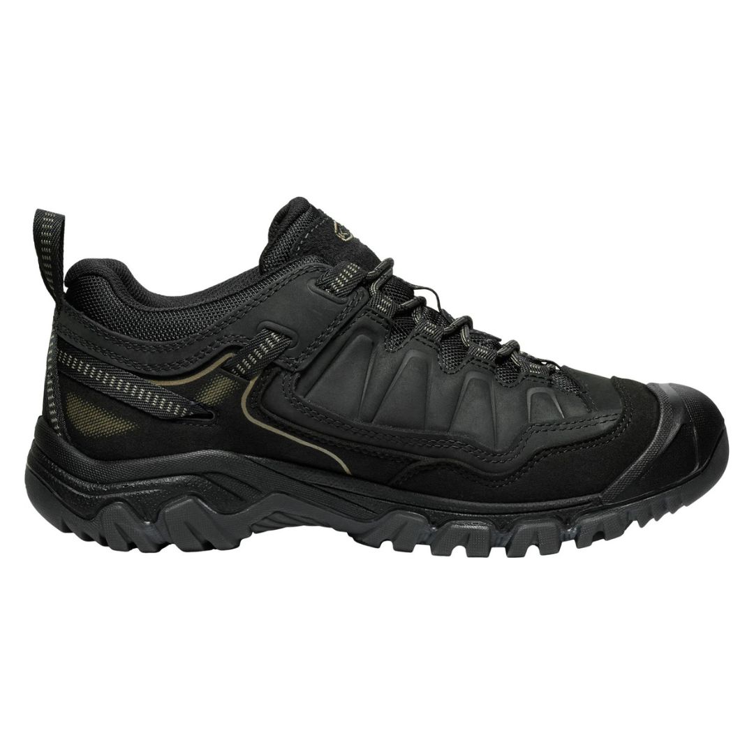 KEEN Targhee IV pour homme : chaussure de randonnée imperméable basse, de couleur noire, dotée d'une semelle extérieure robuste, de renforts en maille et en matière synthétique, d'un laçage et d'un renfort au niveau des orteils et du talon pour une meilleure résistance.