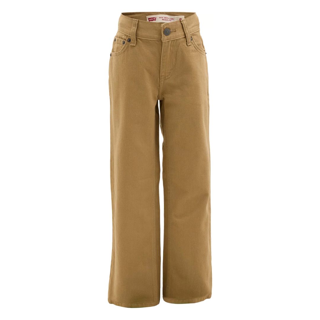 Une paire de JEANS REGUL FIT 505 de couleur beige, avec des jambes larges, des poches avant et des passants de ceinture, présentés sur un fond blanc.