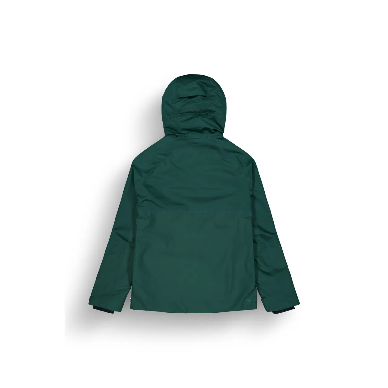 Une veste à capuche verte présentée de dos sur un fond blanc.