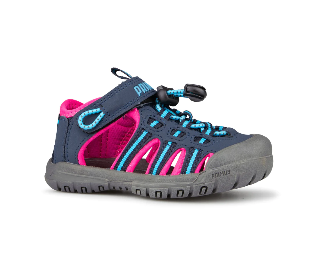 SANDALES PRIMUS WILLOW À BOUT FERMÉ POUR PETITE FILLE DE COULEUR MARINE/CHARCOAL/ROSE vu de profil droit de devant