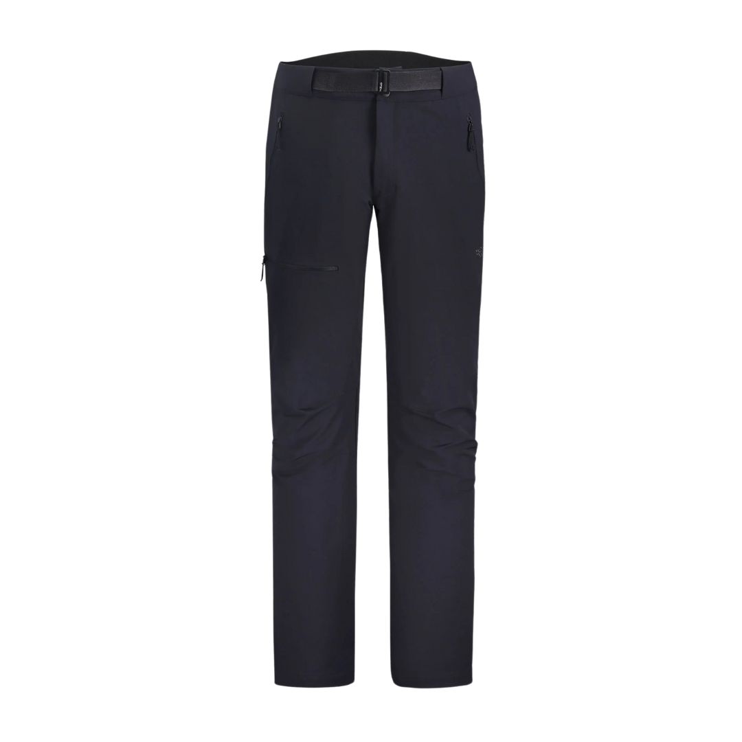 Pantalon d'extérieur noir avec coupe droite, poches latérales et arrière zippées et ceinture.