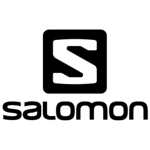 Logo Salomon noir et blanc comportant un « S » stylisé dans un carré au-dessus du nom de la marque écrit en lettres minuscules.