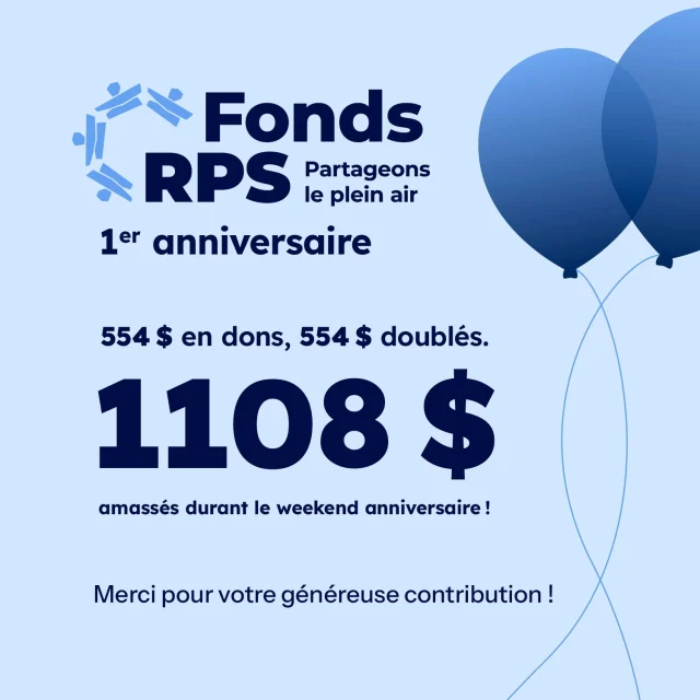 🎉 𝗥𝗘́𝗖𝗔𝗣 𝗗𝗨 𝗪𝗘𝗘𝗞𝗘𝗡𝗗 𝗔𝗡𝗡𝗜𝗩𝗘𝗥𝗦𝗔𝗜𝗥𝗘 🎉

Comme vous le savez peut-être, le 29 mars dernier marquait un double événement important : le tout premier anniversaire du Fonds RPS, ainsi que les 46 ans de notre entreprise! Pour souligner l’occasion, nous avons décidé de doubler tous les dons versés au fonds pendant le weekend, et nous avons aussi lancé un concours en collaboration avec la Station touristique @pin_rouge. Voici donc un petit retour sur ces belles célébrations :

💙 𝗗𝗼𝗻𝘀 𝗮𝘂 𝗙𝗼𝗻𝗱𝘀 𝗥𝗣𝗦
Grâce à votre générosité, un montant de 554$ a été recueilli durant le weekend. Et comme promis, nous avons égalé cette somme, ce qui nous donne un total de 1108$ remis au Fonds RPS! Un immense merci à tous ceux et celles qui ont contribué. On a très hâte de vous dévoiler les projets à venir grâce à ces dons!

🎁 𝗖𝗼𝗻𝗰𝗼𝘂𝗿𝘀 𝗲𝗻 𝗺𝗮𝗴𝗮𝘀𝗶𝗻
Pour chaque tranche d’achat de 100$ effectuée en magasin, nos clients couraient la chance de remporter un forfait d’une valeur de 500$ à Pin Rouge. Et le grand gagnant est… Florent Aubin! Félicitations Florent, et un grand merci à vous tous d’avoir participé et de continuer à faire confiance à RPS pour vos aventures en plein air!

Voilà pour notre court résumé du weekend anniversaire. Merci encore pour votre implication, et au plaisir de célébrer avec vous à nouveau l’an prochain!