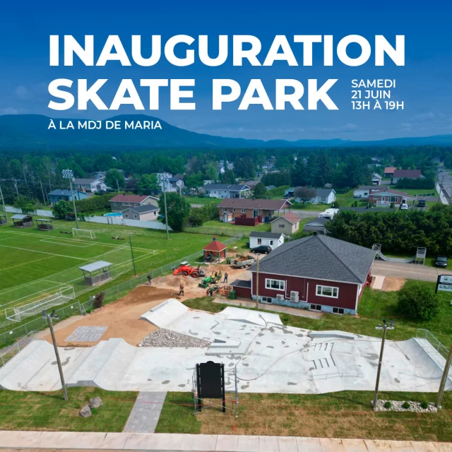 🛹 𝗜𝗡𝗔𝗨𝗚𝗨𝗥𝗔𝗧𝗜𝗢𝗡 𝗦𝗞𝗔𝗧𝗘 𝗣𝗔𝗥𝗞 🛴

C'est ce samedi 21 juin de 13h à 19h qu'aura lieu l'inauguration du Skate Park de la Maison des Jeunes de Maria. Le Fonds RPS est fier d'avoir pu contribuer à ce super projet permettant d'apporter une infrastructure sportive de qualité aux jeunes (et moins jeunes) de notre belle région! Activités et animations au programme, consultez la page de l'évènement pour plus de détails!

Nous souhaitons également remercier et féliciter Christian Caissy et toute l'équipe de la MDJ pour leur implication dans le projet, eux qui célèbreront également le 40e anniversaire de la MDJ à cette date!

Faites le détour!
