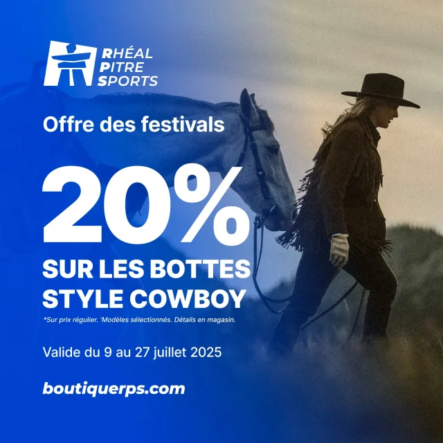 👢 𝗕𝗢𝗧𝗧𝗘𝗦 𝗗𝗘 𝗖𝗢𝗪𝗕𝗢𝗬 𝗔̀ 𝟮𝟬% 🤠

Du 9 au 27 juillet 2025, profitez de 20% de réduction sur certains modèles de bottes de style cowboy sélectionnés.

Offre valide en ligne et en magasin!
→ (Linktree en bio)