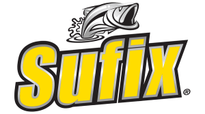 Logo comportant le mot « Sufix » en lettres jaunes grasses avec un contour noir et un poisson stylisé sautant hors de l'eau au-dessus du texte.
