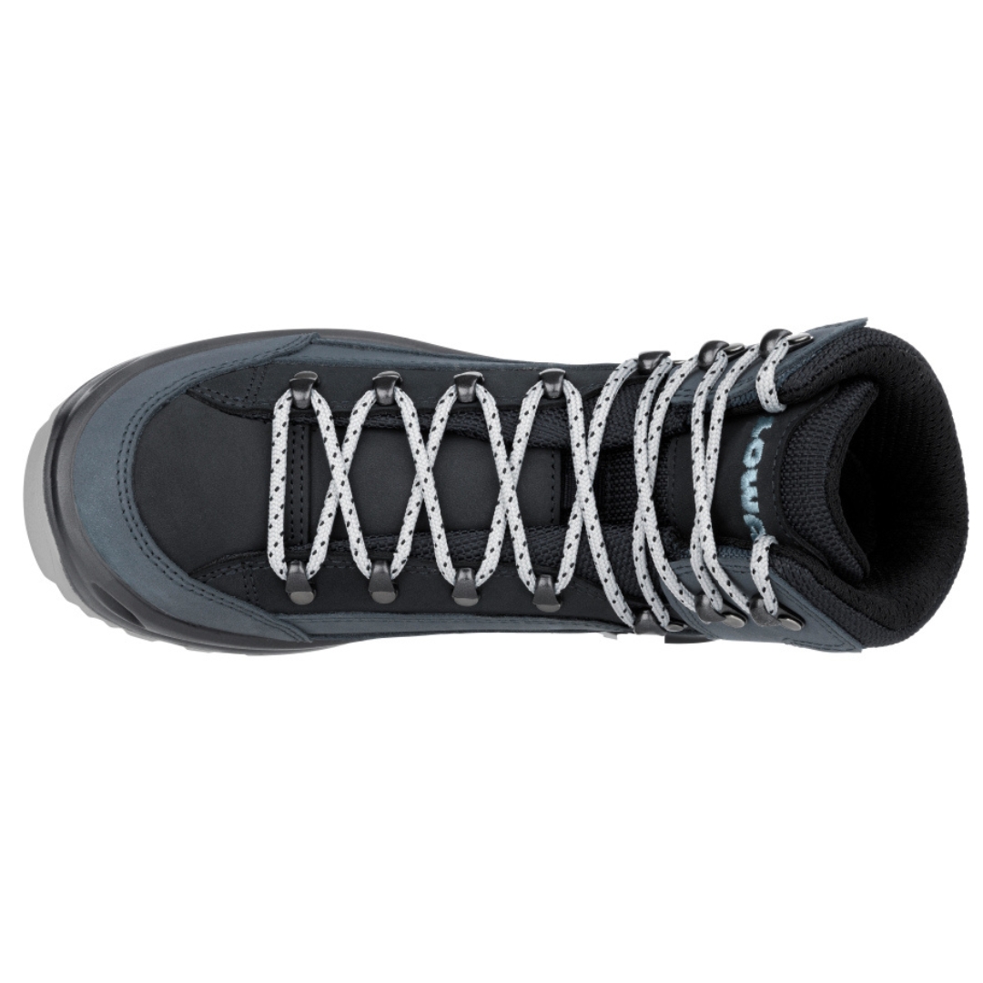 BOTTE DE RANDONNÉE LOWA RENEGADE GTX MID POUR FEMME couleur smoke blue vue de la botte droite de couleur bleue et grise du dessus