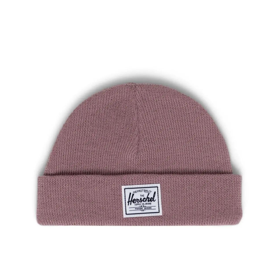 TUQUE HERSCHEL POUR BÉBÉ 0-6M COULEUR ASH ROSE VUE DE LA TUQUE ROSE CENDRÉE DE FACE