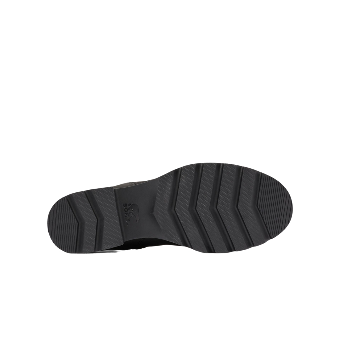 BOTTE D'HIVER IMPERMÉABLE SOREL EMELIE III ZIP POUR FEMME COULEUR 010-BLACK/BLACK VUE DE LA BOTTE DROITE DE COUEUR NOIRE VUE SUR LA SEMELLE D,USURE