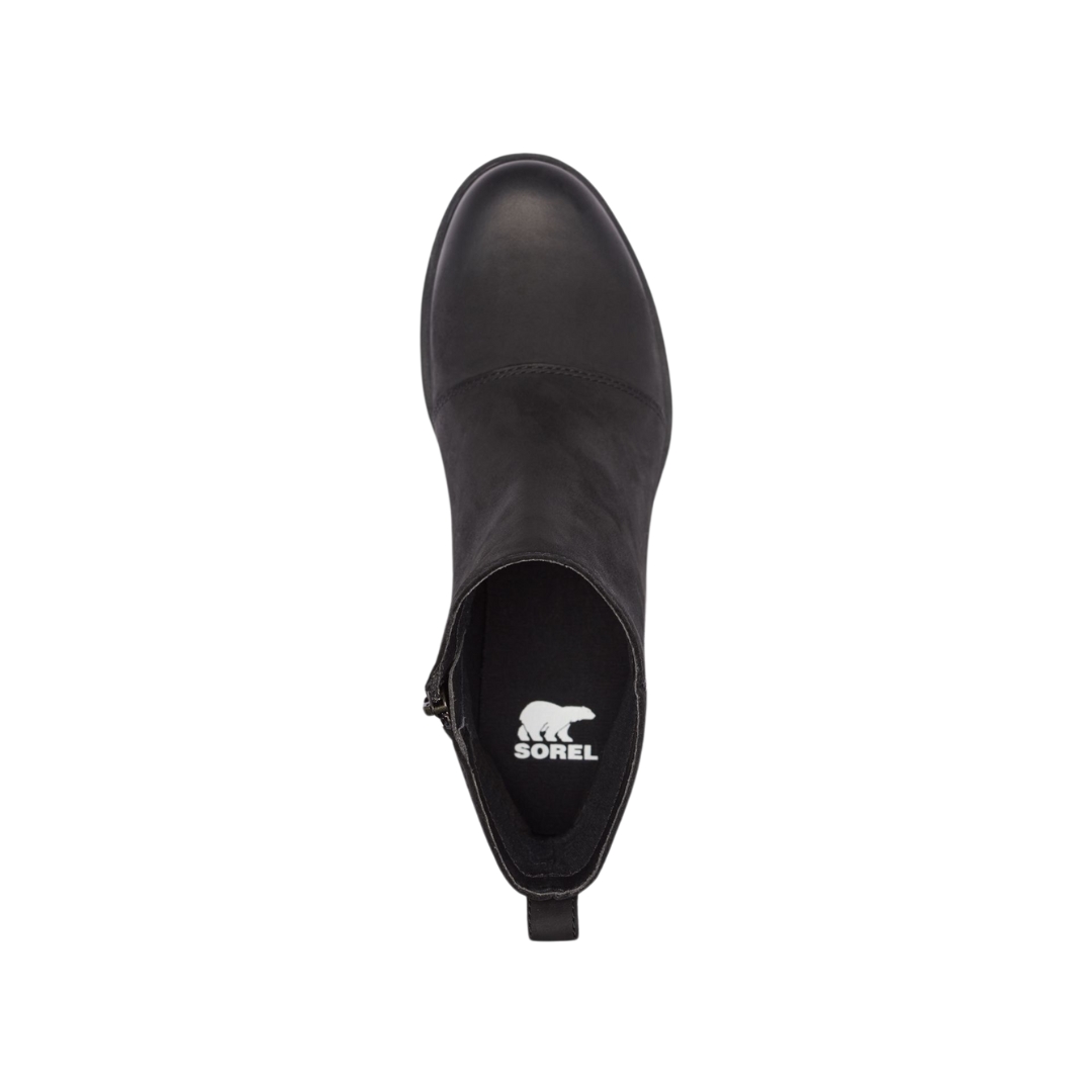 BOTTE D'HIVER IMPERMÉABLE SOREL EMELIE III ZIP POUR FEMME COULEUR 010-BLACK/BLACK VUE DE LA BOTTE DROITE DE COUEUR NOIRE DU DESSUS