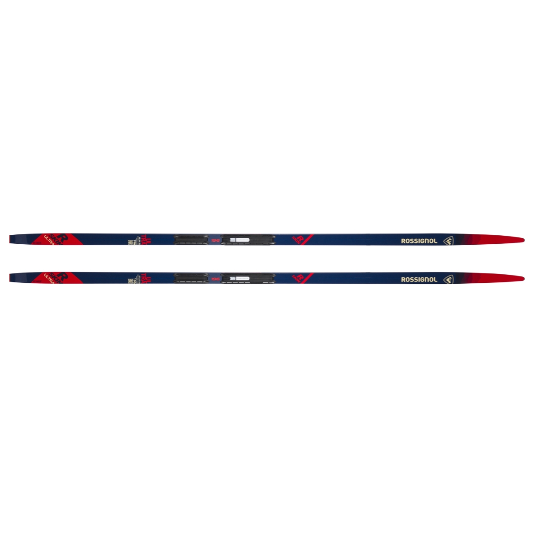 SKI DE FOND ROSSIGNOL R-SKIN ULTRA UNISEXE vu du dessus du ski de couleur bleu marin et rouge