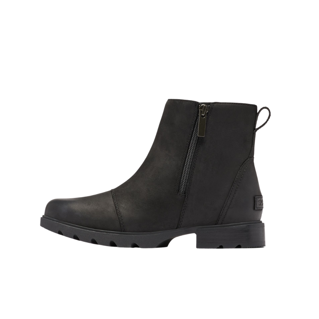 BOTTE D'HIVER IMPERMÉABLE SOREL EMELIE III ZIP POUR FEMME COULEUR 010-BLACK/BLACK VUE DE LA BOTTE DROITE DE COUEUR NOIRE DE PROFIL GAUCHE