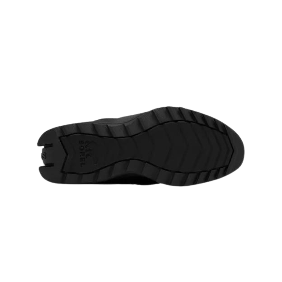 PANTOUFLE À ENFILER SOREL ONA RMX PUFFY POUR HOMME couleur 010-BLACK/WHITE vue de la pantoufle noire vue sur la semelle d'usure