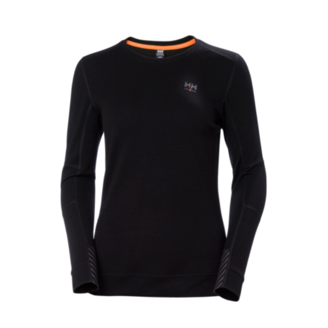 HAUT COUCHE DE BASE EN MÉRINO HELLY HANSEN WORKWEAR LIFA À COL ROND POUR FEMME COULEUR BLACK VU DE FACE LOGO HH À LA POITRINE GAUCHE VISIBLE