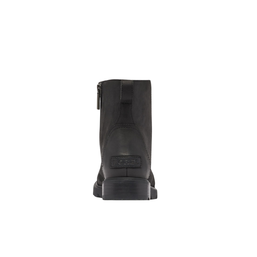 BOTTE D'HIVER IMPERMÉABLE SOREL EMELIE III ZIP POUR FEMME COULEUR 010-BLACK/BLACK VUE DE LA BOTTE DROITE DE COUEUR NOIRE DE DOS