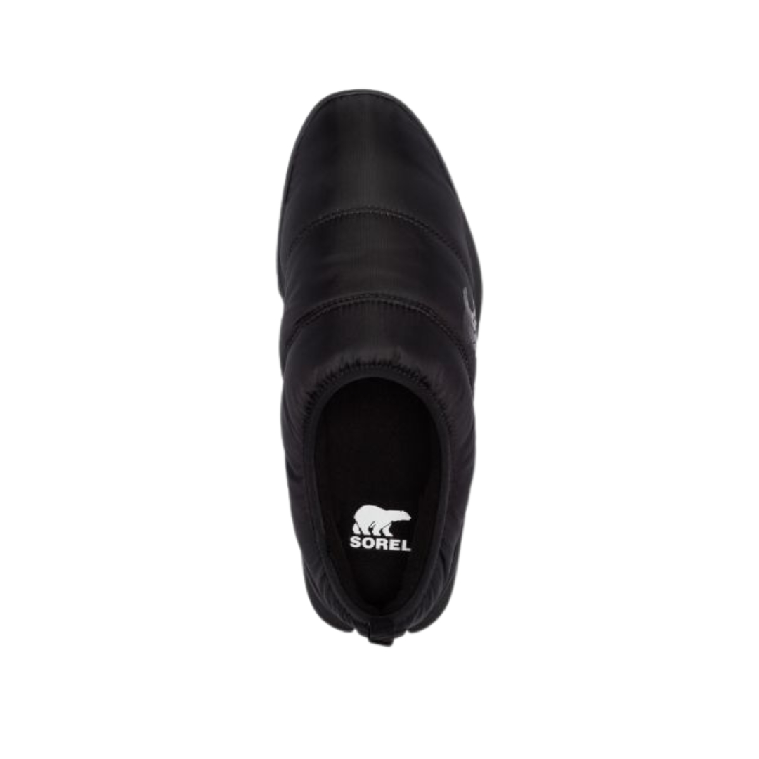 PANTOUFLE À ENFILER SOREL ONA RMX PUFFY POUR HOMME couleur 010-BLACK/WHITE vue de la pantoufle noire du dessus