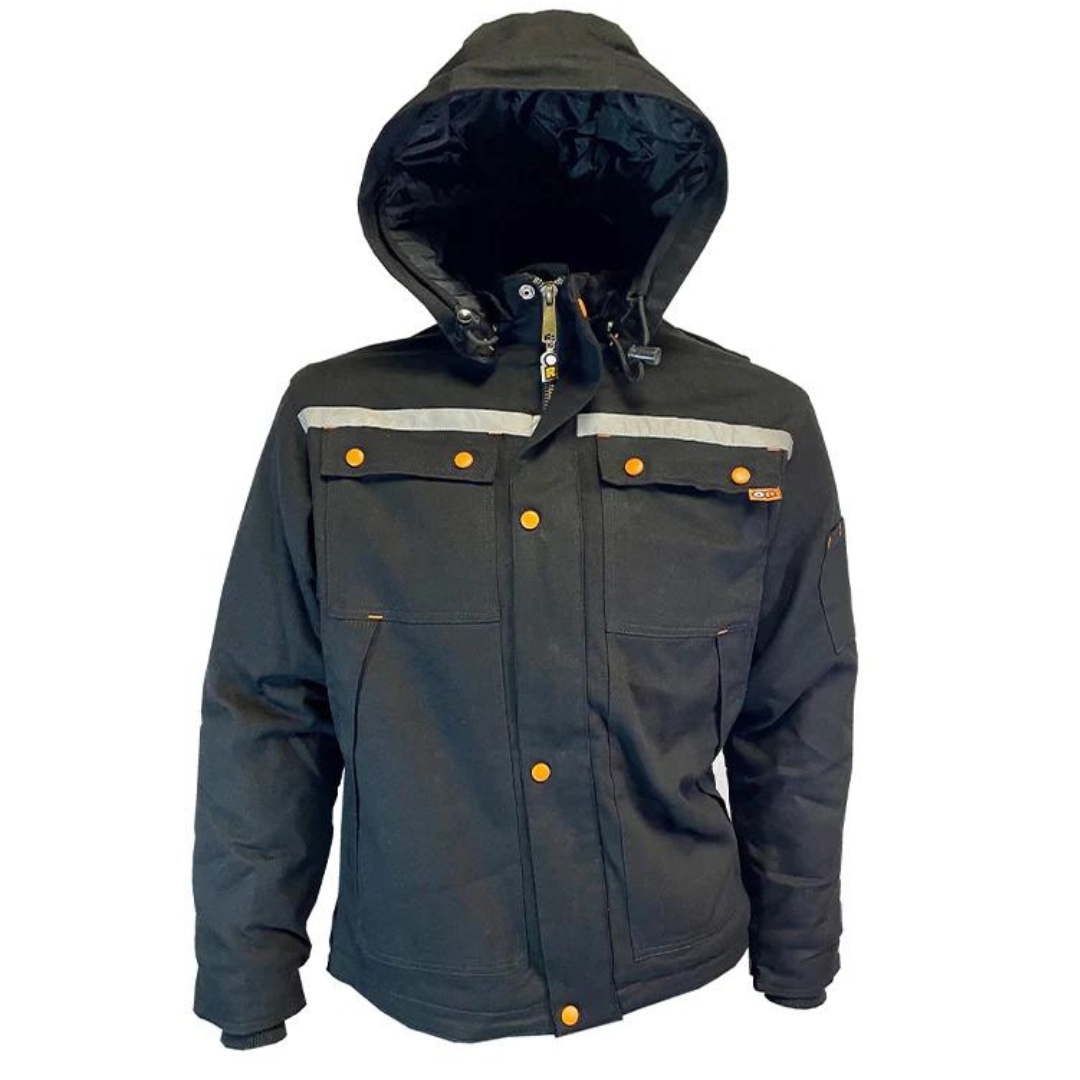 MANTEAU ISOLÉ DE TRAVAIL ORANGE RIVER IGLOO POUR HOMME COULEUR NOIR VU DU MANTEAU NOIR DE FACE