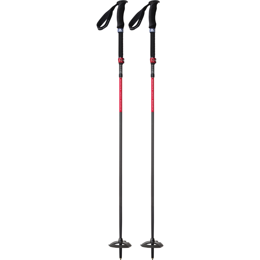 BÂTONS POUR RAQUETTE À NEIGE MSR DYNALOCK ASCENT CARBON VUE DES DEUX POLES PLEINE LONGUEUR