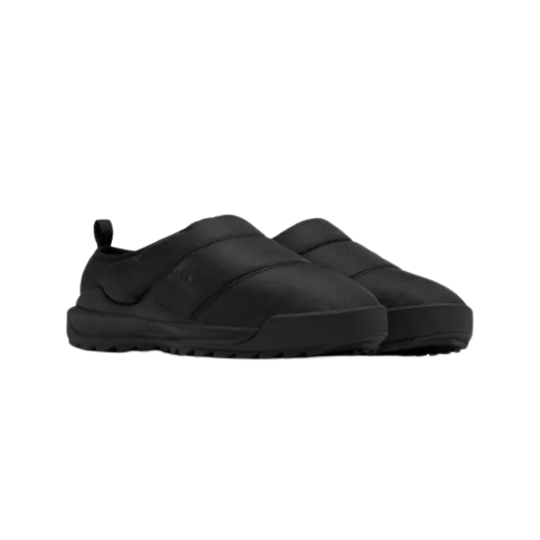 PANTOUFLE À ENFILER SOREL ONA RMX PUFFY POUR HOMME couleur 010-BLACK/WHITE vue de la pantoufle noire de profil avant droit