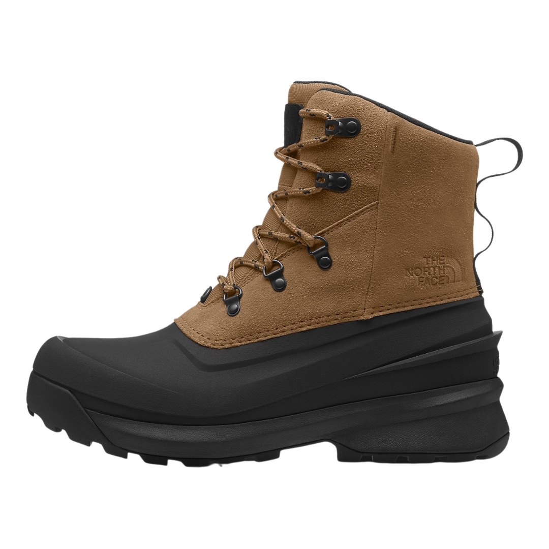 BOTTE D'HIVER IMPERMÉABLE THE NORTH FACE CHILKAT V LACE POUR HOMME couleur BRUN CLAIR/NOIR TNF vue de la botte brune caramel au haut et noire au bas de profil gauche