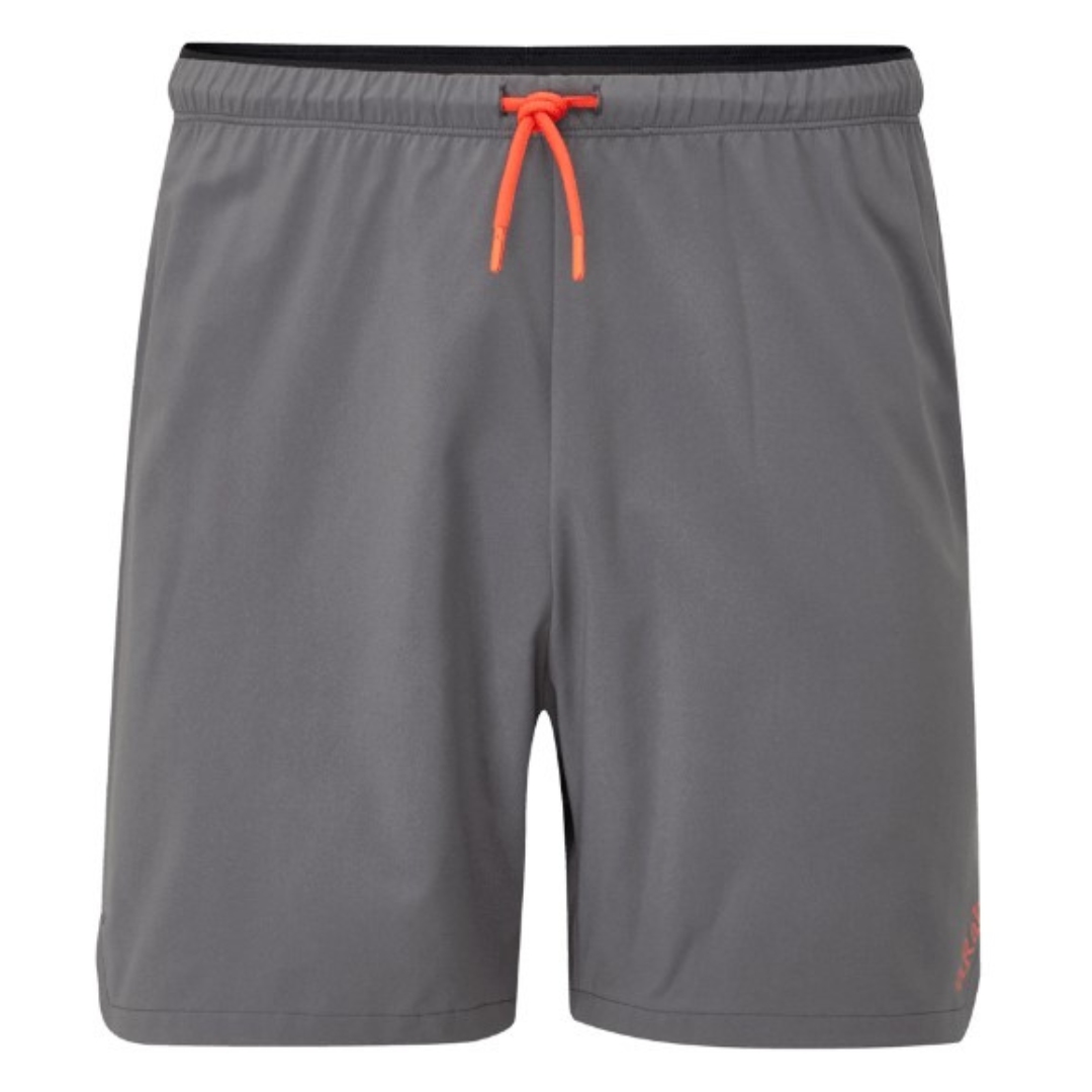 SHORT D'ENTRAINEMENT RAB TALUS ACTIVE 7" POUR HOMME couleur graphene vue de face short gris avec cordon de serrage orange à la taille élastique