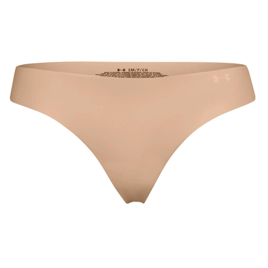 STRING UNDER ARMOUR UA PURE STRETCH POUR FEMME COULEUR 295-NUDE/NUDE VUE DE FACE LOGO UNDER ARMOUR `AGAUCHE, AUCUNE COUTURE NI ÉTIQUETTE