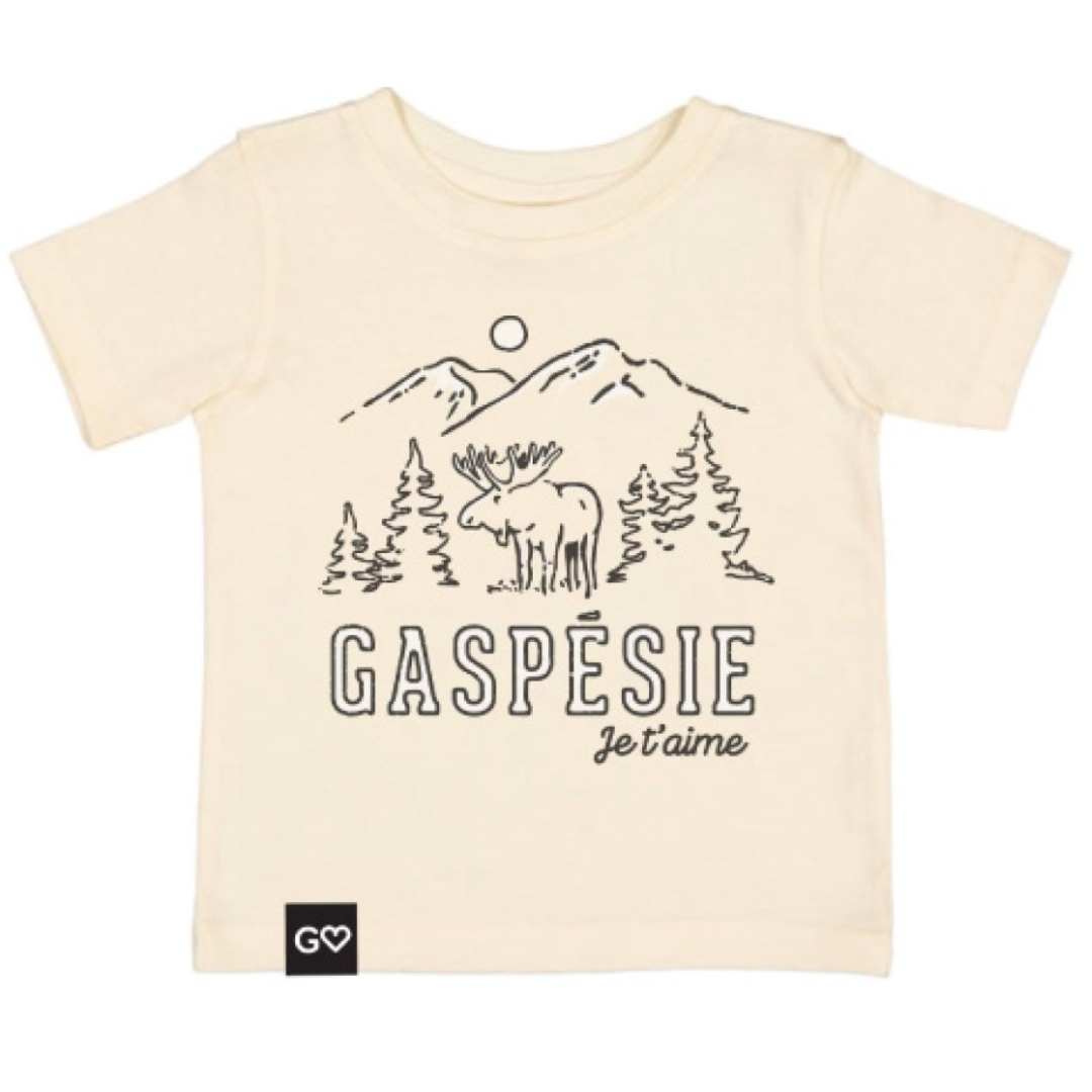 T-SHIRT GASPÉSIE JE T’AIME LOGO ORIGNAL POUR BÉBÉ COULEUR NATUREL