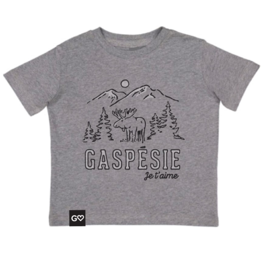 T-SHIRT GASPÉSIE JE T’AIME LOGO ORIGNAL POUR BÉBÉ COULEUR GRANITE CENDRÉ