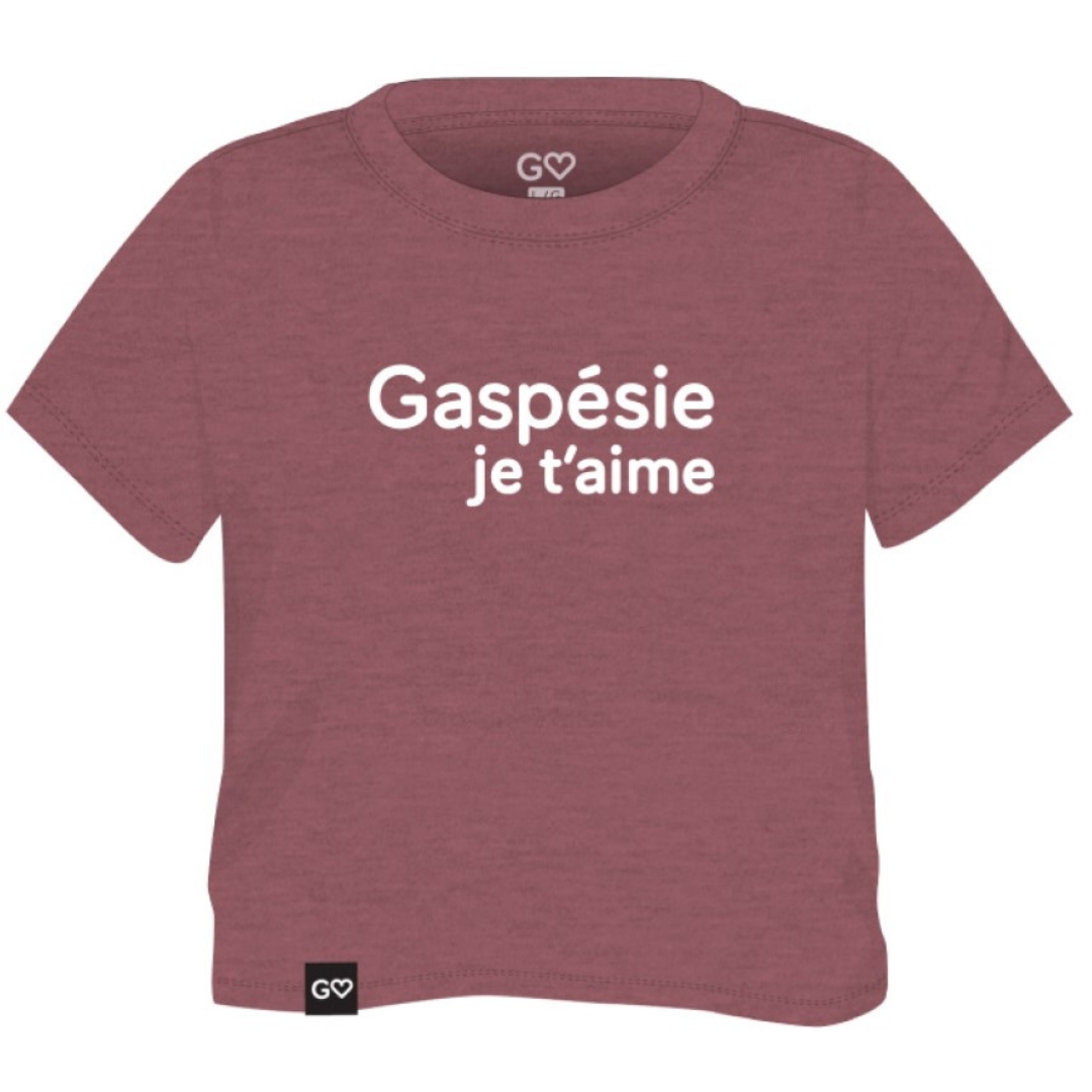 T-SHIRT GASPÉSIE JE T’AIME LOGO GASPÉSIE JE T’AIME POUR BÉBÉ COULEUR SANGRIA