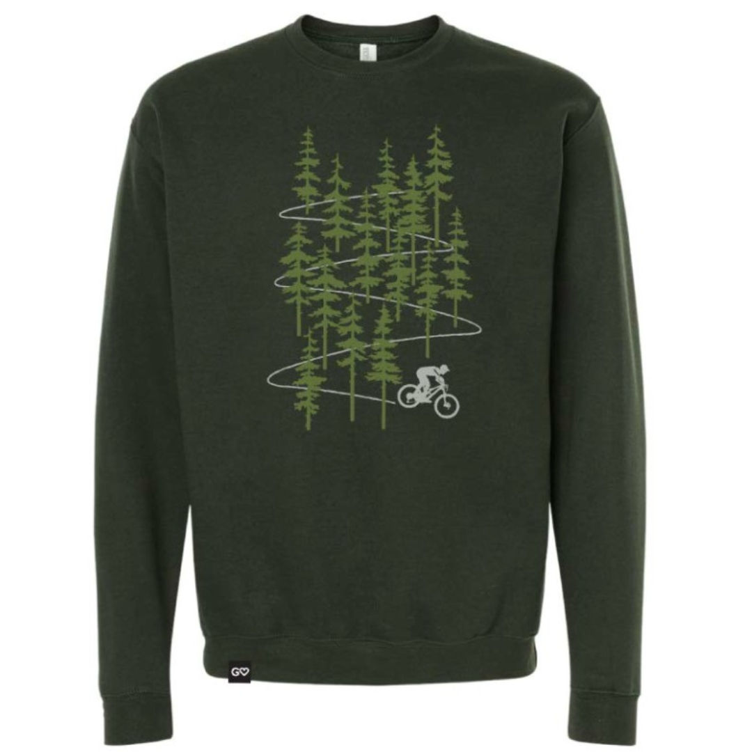 CHANDAIL CREW NECK À MANCHES LONGUES GASPÉSIE JE T’AIME LOGO VÉLO UNISEXE ADULTE couleur vert foret