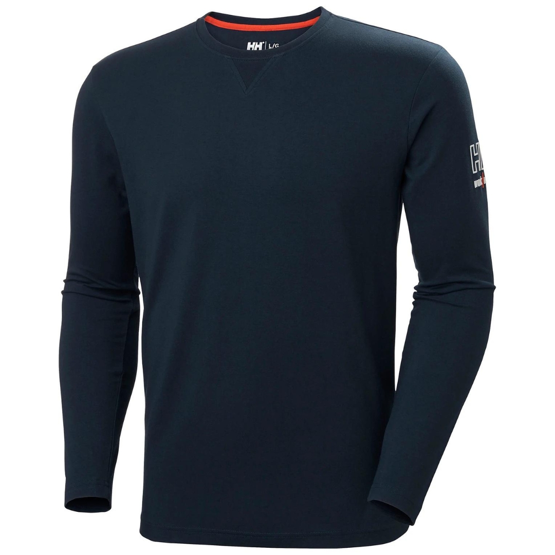 CHANDAIL À MANCHES LONGUES HELLY HANSEN WORKWEAR KENSINGTON POUR HOMME couleur navy chandail vu de face seul logo hh workwear visible sur la manche droite