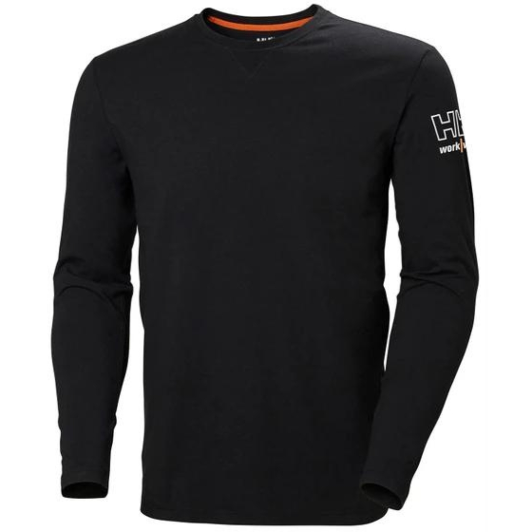 CHANDAIL À MANCHES LONGUES HELLY HANSEN WORKWEAR KENSINGTON POUR HOMME couleur black chandail vu de face seul logo hh workwear visible sur la manche droite
