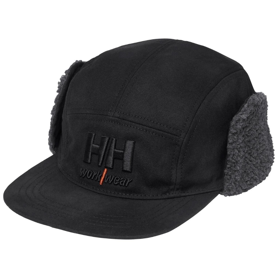 CASQUETTE DOUBLÉE HELLY HANSEN WORKWEAR OXFORD TRAPPER POUR ADULTE couleur black logo helly hansen workwear brodé au devant en noir sur la casquette noire