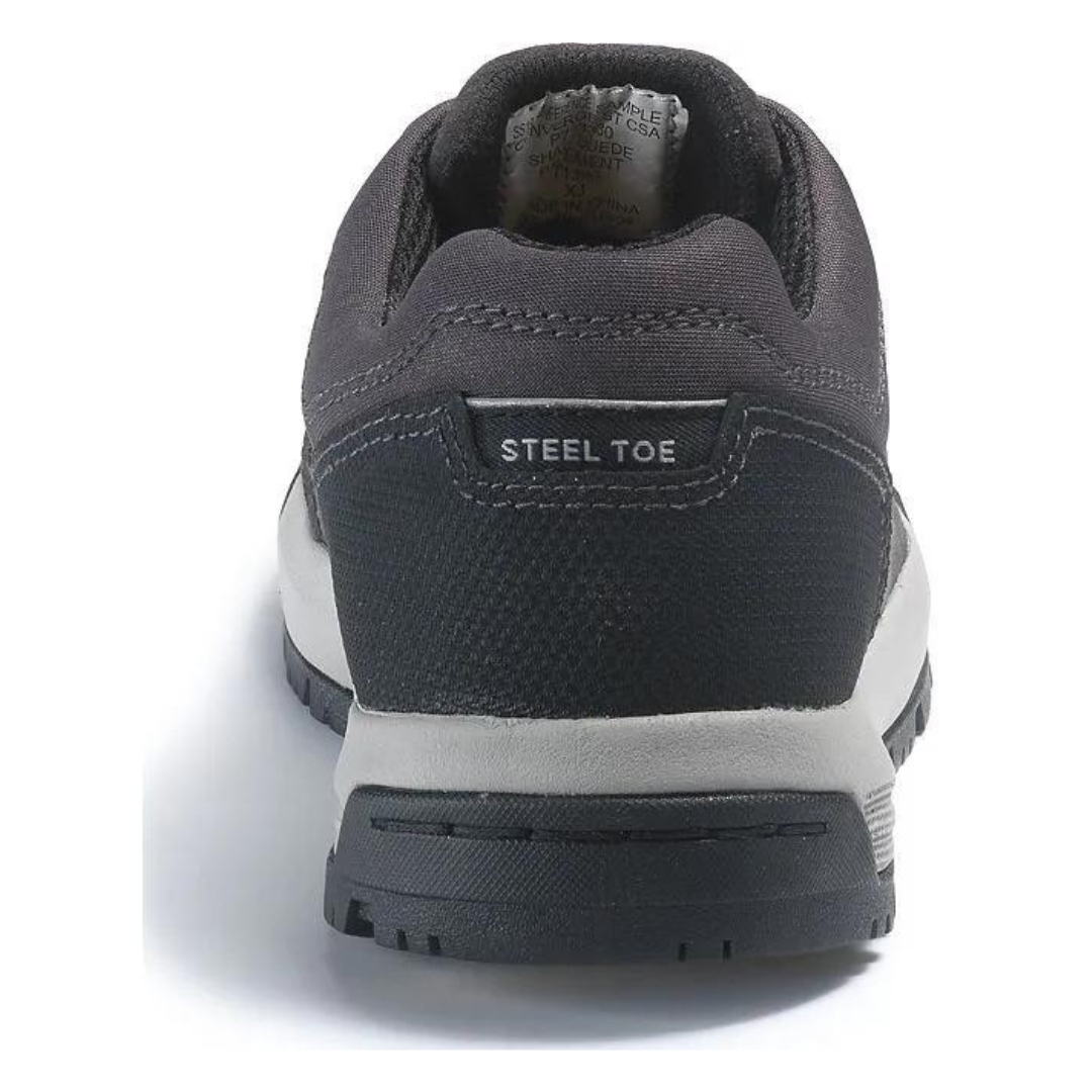 SOULIER DE SÉCURITÉ CAT CONVERGE POUR HOMME couleur gris vue de l'arrière de la chaussure doite avec l'instrit steel toe, soulier gris