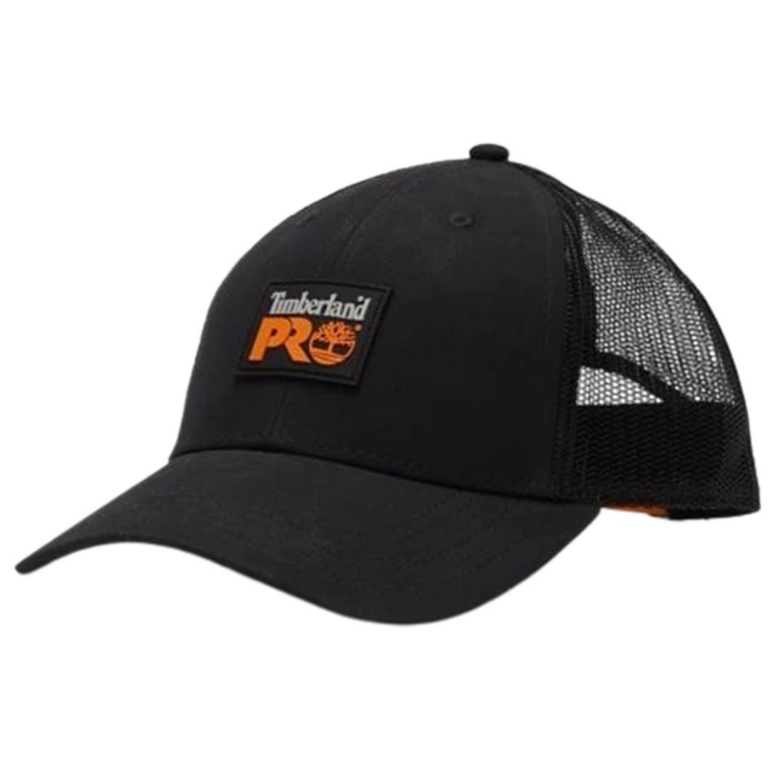 CASQUETTE TIMBERLAND PRO GRITMAN LOW PROFIL TRUCKER POUR HOMME couleur noir vue de face écusson timberland pro au devant central visible, visière pré-courbée, panneaux avant en coton