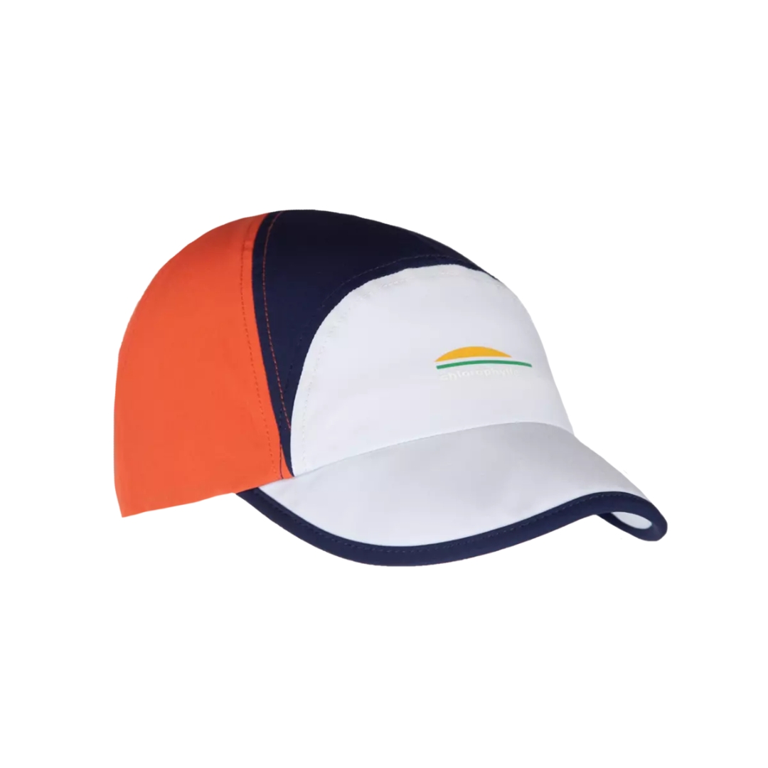 CASQUETTE SPORT CHLOROPHYLLE PARIS-TEXAS POUR ADULTE COULEUR POIVRE ROSE VUE DE FACE LOGO CHLOROPHYLLE IMPRIMÉ AU DEVANT CASQUETTE A VISIÈRE FLEXIBLE, 3 COULEUR SOIT: BLANC AU DEVANT, MARINE ET ORANGÉ