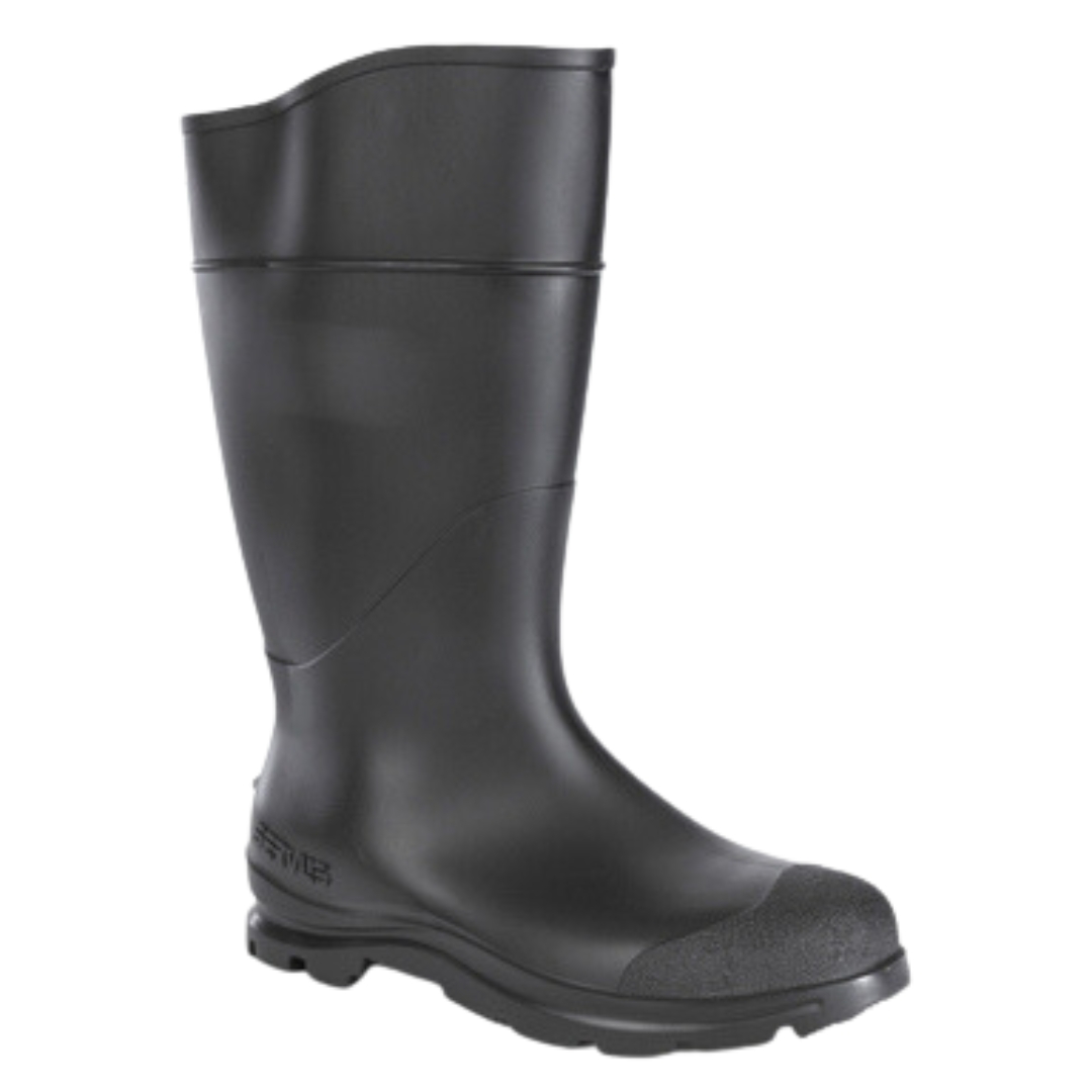 BOTTE DE TRAVAIL IMPERMÉABLE SERVUS À BOUT SOUPLE 14" EN PVC POUR HOMME COULEUR NOIR VUE DE LA BOTTE DROITE DE PROFIL DROIT ON REMARQUE LA BOTTE PLUS HAUTE `AL'AVANT