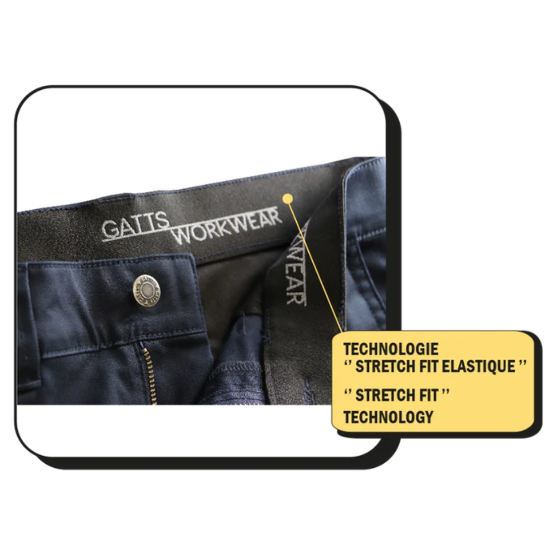 PANTALON DE TRAVAIL EXTENSIBLE GATTS POUR HOMME vue de la technologie stretch fit élastique